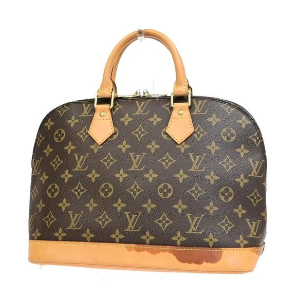 LOUIS VUITTON LV Logo Alma Hand Bag Monogram Leather Brown France M51130 38EE047